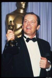 364627 02: Actor Jack Nicholson displays an awards statuette at the Academy Awards ceremony April 9, 1984 in Los Angeles, CA. Nicholson won six major Best Supporting Actor awards, including the Oscar, for his performance in "Terms of Endearment." (Photo by Julian Wasser/Liaison)